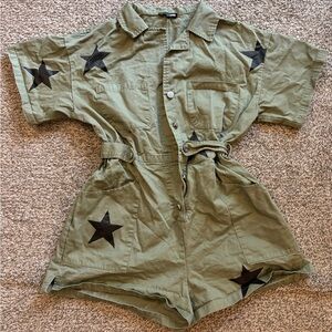 Fashion nova green and black star jean romper